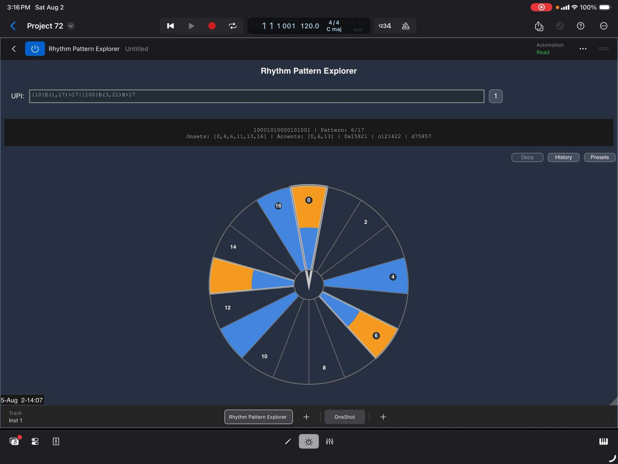 Plugin screenshot showing a textbox, some displayed text, and a circle with coloured sections.